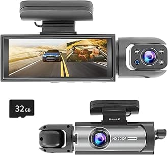 1080P Dual Camera Dash Cam for Cars, Driving Recorder with IR Night Vision, Loop Recording, Wide Angle Lens - 3.16 Inch IPS Screen,Parking Mode, Car Camera with 32GB TF Card