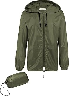 Men's Packable Rain Jacket Outdoor Waterproof Hooded Lightweight Classic Cycling Raincoat (Army Green, Medium)