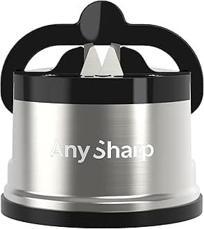 – Pro Metal Knife Sharpener, Hands-Free Safety, PowerGrip Suction, Sharpens All Kitchen Knives, Ideal for Hardened Steel & Serrated, World's Best, Compact, One Size, Brushed, Metal