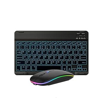Ultra-Slim Lightweight Bluetooth Keyboard and Mouse Portable Mini Wireless Keyboard Rechargeable 7-Color Backlit for Apple iPad iPhone,Tablet iPhone Smartphone iOS Android Windows,Black