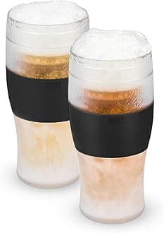 Host 3316 Freeze Beer Glasses, 16 ounce Freezer Gel Chiller Double Wall Plastic Frozen U.S. Pint (473ml / .83 UK Pint) Glass, Set of 2, Black