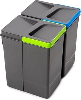 Emuca, waste sorting cut-out base, set of 2 bins height 266mm with 7 litres capacity, Grey, H 266 mm (2x7L)