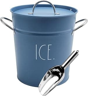 Rae Dunn Ice Bucket with Scoop - Stainless Steel Bucket with Handle, Lid and Ice Scooper - 4 Qt. Storage Bin for Ice Cubes for Bars, Parties, Backyard Barbeques, Picnics, and Camping (Blue)