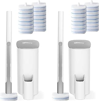 Disposable Toilet Brush 2 Pack- Toilet Bowl Cleaner, Toilet Cleaning Supplies, Toilet Brush with Holder, 28 Refills for Deep Cleaning and Hygienic Bathroom Maintenance