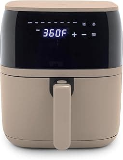 GreenLife Compact Electric Air Fryer Oven, 5.3 QT, PFAS-Free Ceramic Nonstick Drawer, 8 One Touch Digital Display, Easy View Window, Auto Shut-Off Timer, Dishwasher Safe Parts, 1500 Watts, Taupe