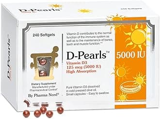 D-Pearls 5000 iu (125 mcg) High Potency Vitamin D3 – High Absorption Mini Softgels in Organic Olive Oil, Immune, Bone, & Muscle Support, Non-GMO, Gluten-Free, 240 Count