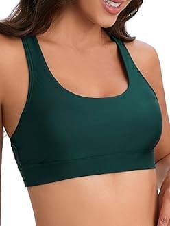 Women Racerback Sports Swim Bra High Neck Bikini Tops Black Workout Bathing Suit Padded Tops Only