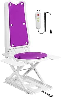 SUNDERWELL Electric Chair Lift for Elderly, 24 lbs Lightweight Floor Lift for Elderly Falls with 360°Swivel Seat, Bath Lift Chair for Tub 308 lbs Capacity, IPX8 Waterproof & Remote Control (Purple)