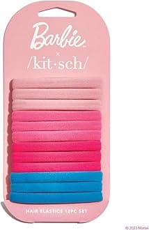 Barbie x Kitsch Thick Hair Ties for Women - Elastic No-Damage Rubber Bands for Hair Ponytails, 12pcs