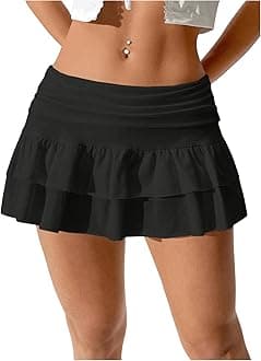 VerdusaWomen's Ruffle Layered Mini Skirts Flared Flowy Y2K Skirt with Shorts Underneath