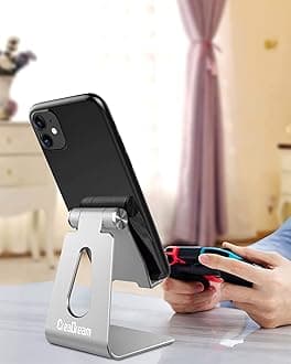 CreaDream Adjustable Cell Phone Stand, Phone Stand, Cradle, Dock, Holder, Aluminum Desktop Stand Compatible with iPhone Xs Max Xr 8 7 6 6s Plus 5s Charging, Accessories Desk,All Smart Phone-Silver