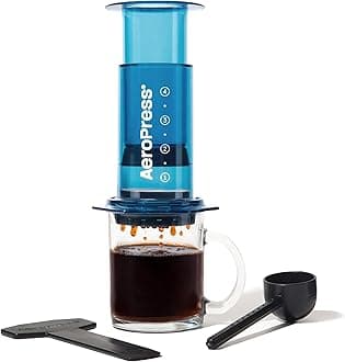 AeroPress, Blue Coffee Maker, Filter Included, French Press, Espresso, Iced Coffee, Unbreakable, Pressure Extraction