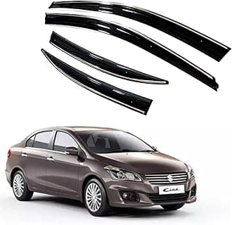 ROYALTECH Premium Chromeline & Silverline Unbreakable Car Rear Window Wind Deflectors & Side Door Visor Rain Guard Compatible with (Maruti Suzuki Ciaz (2014-2017))