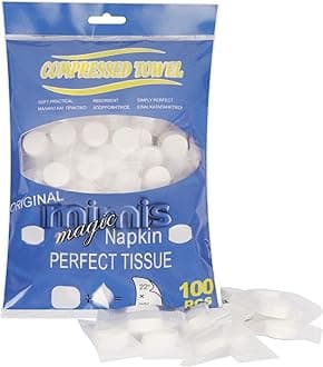 Classycoo Compressed Towel 100 PCS Mini Tablets Disposable Portable Face Towel Cotton Coin Tissue for Travel, Camping, Hiking, Sport, Home Hand Wipes&Other Outdoor Activities (Blue)