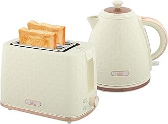 HOMCOM Kettle and Toaster Set, 1.7L 3000W Fast Boil Jug Kettle with Auto Shut Off, 2 Slice Toaster with 7 Level Browning Controls & Crumb Tray, UK Otter Thermostat, Beige