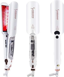 DORISILK Steam Hair Straightener and Curler Iron 2 in 1, Professional Salon Infrared Flat Iron Wide Tourmaline Ceramic Plate, Vapor Straighteners for Hair Instant Heat Up Adjustable Temp, 2 Inch White