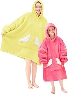 Touchat Wearable Blanket Hoodie, Oversized Sherpa Fleece Sweatshirt Blanket with Giant Hood Pocket and Sleeves for Adult, Warm & Cozy Blanket Gifts for Women (Lemon Yellow)