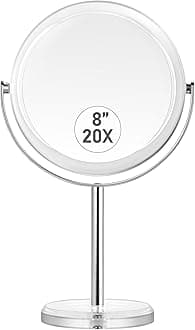 MIYADIVA 20X Magnifying Makeup Mirror,Double Sided 1X & 20X Magnifying Mirror with Stand,Tabletop Magnified Vanity Mirror with 360°Rotation for Bathroom or Bedroom 7.8 Inch