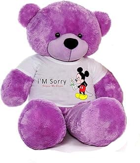 Hug'n'Feel® Soft Toys Big Teddy Bear Wearing I'm Sorry T-Shirt 4 feet Purple_T Shirt_ I'm Sorry Plush & Stuffed Toys