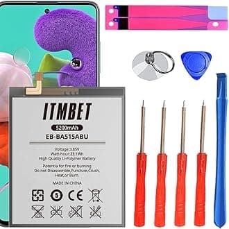 Battery for Samsung Galaxy A51, 5200mAh Upgraded 2024 New 0 Cycle Battery Replacement for A51 SM-A515F SM-A515F/DS,EB-BA515ABY with Professional Replacement Tool Kits (Not for A51 5G EB-BA516AMY)