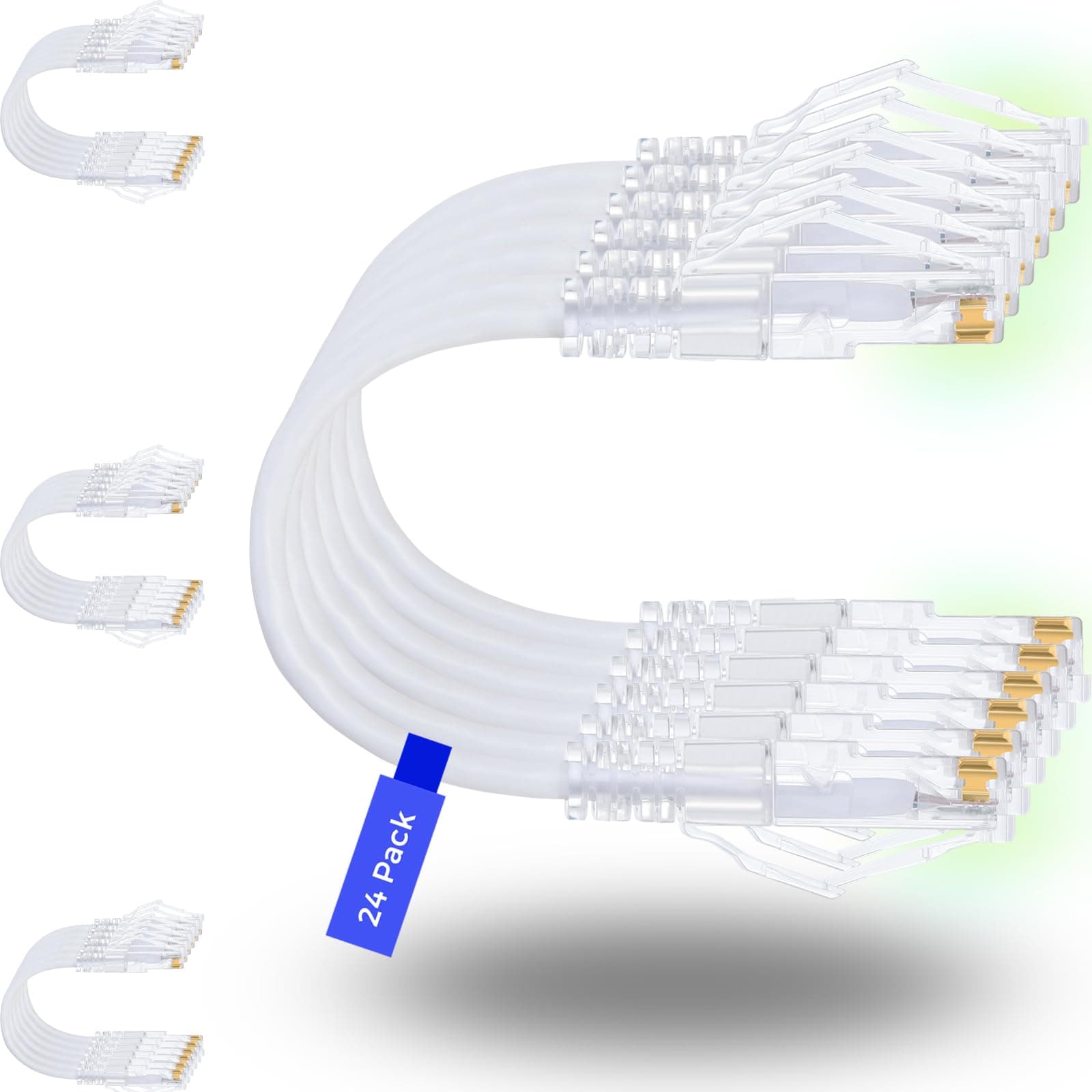 Rapink Patch Cables Cat6/ Cat6a 1ft (24 Pack) Slim, Cat6a Ethernet Patch Cable 10G Support, Snagless Cat 6 Patch Cable for Patch Panel to Switch, Flexiable Cat6 Ethernet Cable White