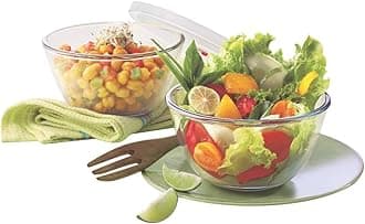 Borosil Glass Solid Mixing & Serving Bowls with Lids, Oven & Microwave Safe Bowl, Set of 2 (900 Ml, 900 Ml), Borosilicate Glass, Clear