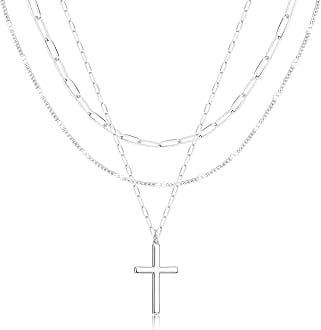 Layered Gold Necklaces for Women, Stackable Dainty 14K Gold Silver Plated Trendy Simple Heart Diamond Cross Bow Circle Pendant Paperclip Choker Dot Chain Necklace,Jewelry Set Gifts for Women