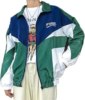 Retro Colorblocked Track Jacket Windbreaker Jacket Athletic Hip Hop Outdoor Windproof Coat
