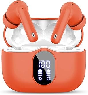 Wireless Earbuds, Bluetooth 5.4 Headphones In Ear with 4 ENC Mic, 2026 Wireless Earphones Noise Cancelling Deep Bass, LED Display, Bluetooth Earbuds 36H Playtime, IP7 Waterproof Ear buds, USB-C Orange