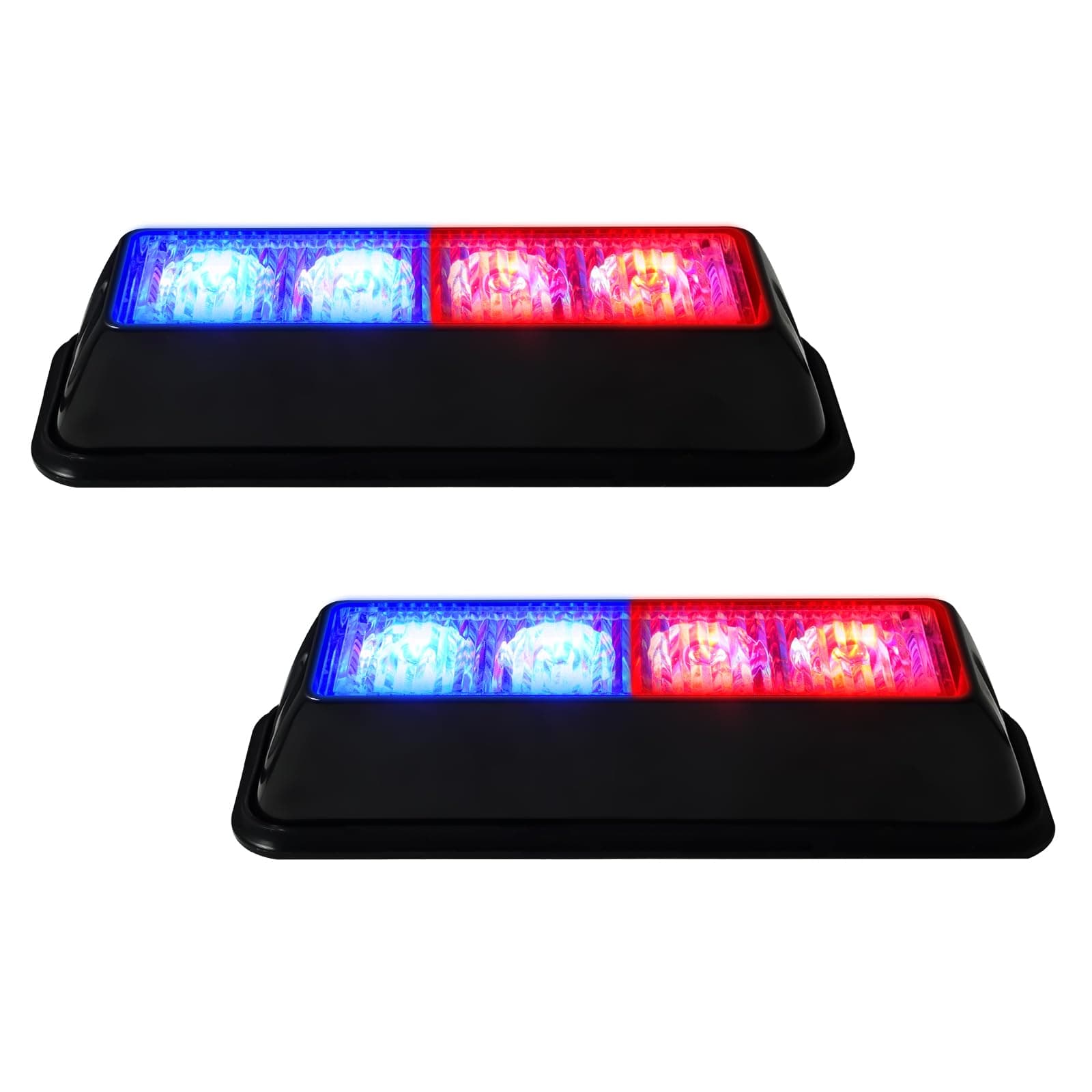 YM E-Bright 2-Pack Red Blue Dual Colors 4 LED Car Flash Light DRL Truck Warning Caution Emergency Construction Strobe Light DC 12V-24V