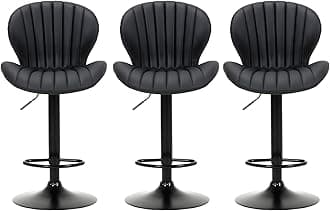 COLAMY Bar Stools Set of 3, Modern Swivel Bar Chairs, Adjustable Faux Leather Upholstered Barstools Counter Height with High Backrest for Bar, Kitchen Island, Dining Room, Black