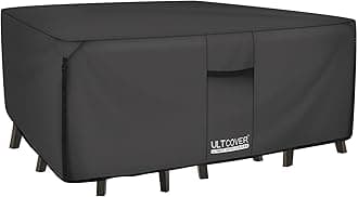 ULTCOVER 600D Tough Canvas Heavy Duty Rectangular Patio Table and Chair Cover - Waterproof Outdoor General Purpose Furniture Covers 111 x 74 inch, Black