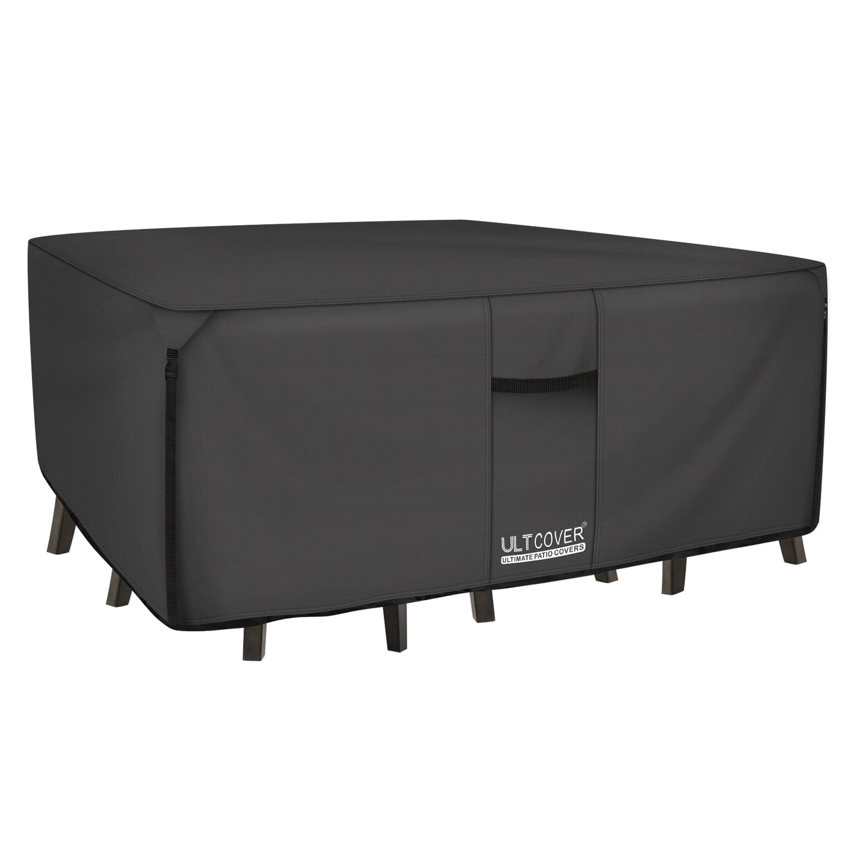 ULTCOVER 600D Tough Canvas Heavy Duty Rectangular Patio Table and Chair Cover - Waterproof Outdoor General Purpose Furniture Covers 111 x 74 inch, Black