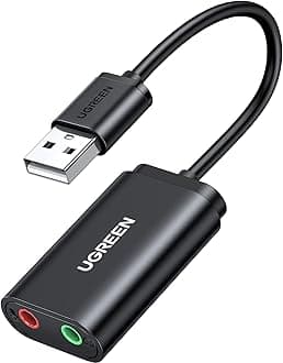UGREEN USB Sound Card USB 2.0 to 3.5mm Jack Audio Adapter Dual Aux Stereo Headphone Microphone Splitter External DAC Dongle Compatible with Laptop PC PS5 PS4 Raspberry Pi 4 Mac Windows Linux Headset