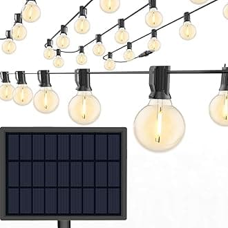 Sunlitec Solar String Lights Waterproof LED Indoor/Outdoor Hanging Umbrella Lights with 25 Bulbs - 27 Ft Patio Lights for Deckyard Tents Market Cafe Gazebo Porch Party Decor