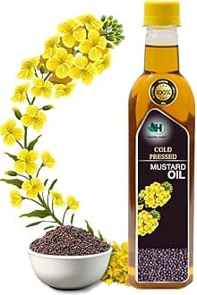 Healthy Roots 0.5L Cold Pressed Mustard/Sarson Oil (Virgin, Chekku/Ghani) - 500 ml Wood Pressed Mustard Oil for cooking