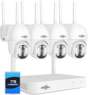 ?PTZ Camera Wireless System? Hiseeu 3MP Security Camera System Two Way Audio, Auto Tracking, Full Color Night Vision, IP66 Waterproof, Expandable 10CH NVR, 24/7 Record with 1TB Hard Drive?