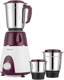 Bajaj Rex Mixer Grinder 500W | Mixie For Kitchen With Nutri-Pro Features | 3 SS Mixer Jars For Heavy Duty Grinding | Adjustable Speed Control | Multifunctional Blade System | 2 Yr Warranty【Purple】