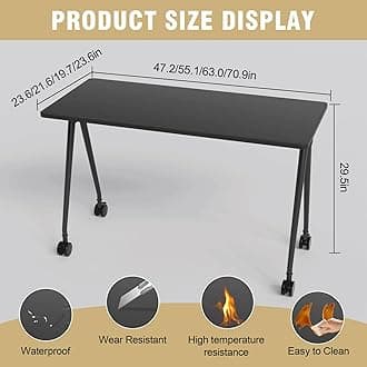 6-8 Person Conference Table Folding Conference Table for Office、Training, Seminar,Schools Modern Wood Conference Meeting Room Table Large Rectangular Conference Room Tables (6, Black, 47in)