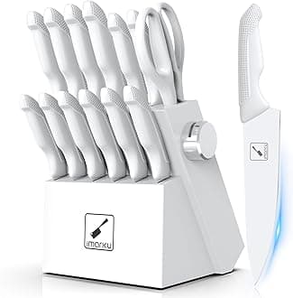 imarku Knife Set White, Sharp Knife Set with Block and Sharpener, Stainless Steel Kitchen Knife Set with Non-Slip Ergonomic Handle, Dishwasher Safe, Best Christmas Gifts for Mom Dad Men Women, 14pcs