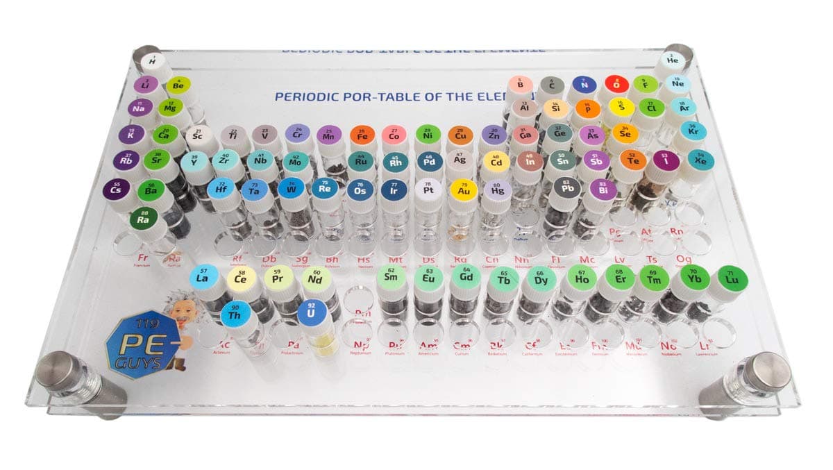 POR- TABLE Periodic Elements Set SMALLEST USABLE TABLE IN THE WORLD. 82 Element Samples Included.