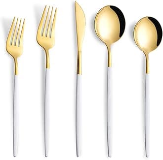 40 Piece White Gold Silverware Set,Stainless Steel Flatware Cutlery Set Service for 8 Including Forks Spoons Knives,Utensil Set,Tableware for Home and Restaurant, Dishwasher Safe