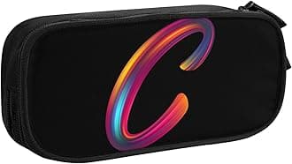 Cute Initial Pencil Case for Kids Students, Large Capacity Pencil Pouch for Boys Girls, Letter Design Pencil Box Pen Bag Office Stationery Organizer, Rainbow Letter C