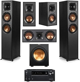 Klipsch Reference 5.1 Home Theater System with 2X R-620F Floorstanding Speaker, R-12SW Subwoofer, R-52C Center Channel Speaker, R-41M Bookshelf Speaker and TX-NR696 7.2-Channel A/V Receiver, Black