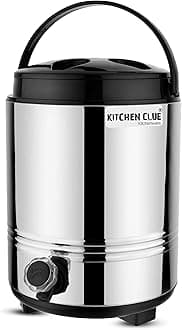 Stainless Steel Travel Water Jug with Tap, Easy to Carry Handle I Hot and Cold Water Dispenser 10 Liters for Office Home Kitchen I PUF Insulated Wate Jug with Sturdy Base