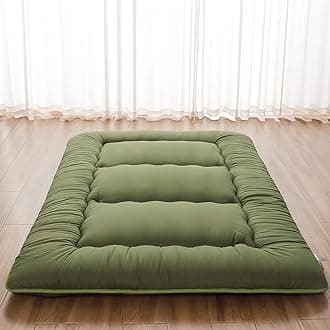 Japanese Floor Mattress, Futon Mattress with Portable Storage Bag and Washable Cover, Roll Up Mattress Thick Tatami Mattress Suitable for Camping, Guest Room, Green, Full