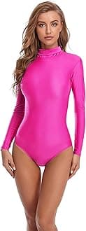 speerise Women Turtleneck Long Sleeve Bodysuit, Adult Stretchy Leotards Tops with Zipper Closure Soft Jumpsuit for Gymnastics