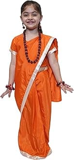 Kaku Fancy Dresses Vanvasi Seeta Sita Costume For Ramleela/Dussehra/Mythological Character Costume -Orange, For Girls