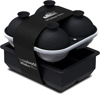 Samuelworld Premium Silicone Ice Cube Tray, Set of 2-Large Ice Cube Molds Set Square & Sphere Round Ice Ball Maker Mold, Whiskey Ice Trays Freezer, Cocktail Kit, Bartesian, BPA Free