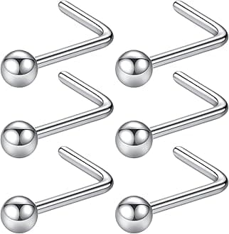 316L Surgical Steel 22g/20g/18g Nose Rings Studs L-Shape Nose Nostrial Piercing Body Jewerly L Shaped Nose Studs 1.5mm 2mm 2.5mm 3mm CZ Nose Screw Studs Rings for Women